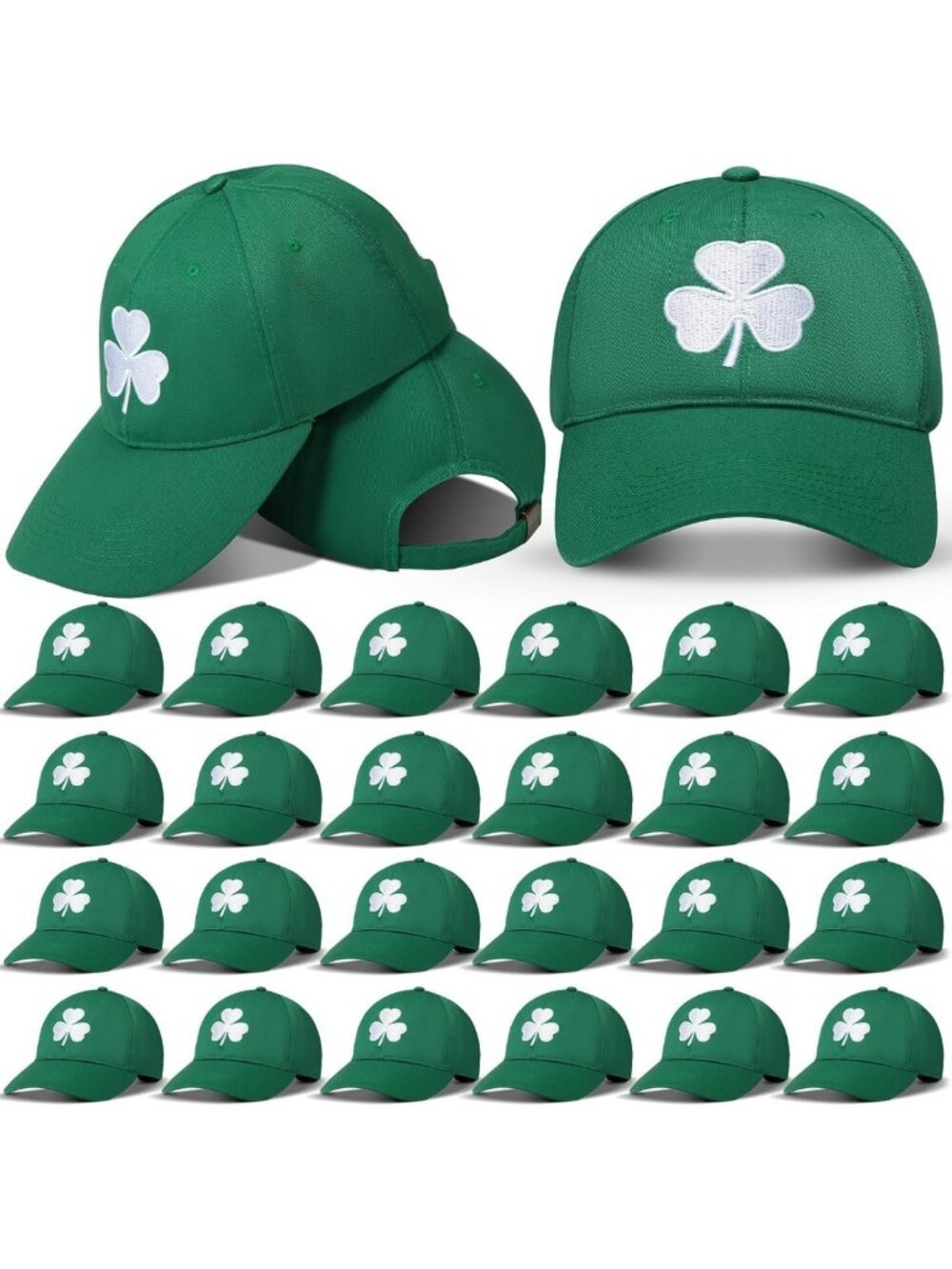 24 Pack St. Patrick's Day Hats - Irish Shamrock Caps for Adults, Clover Baseball